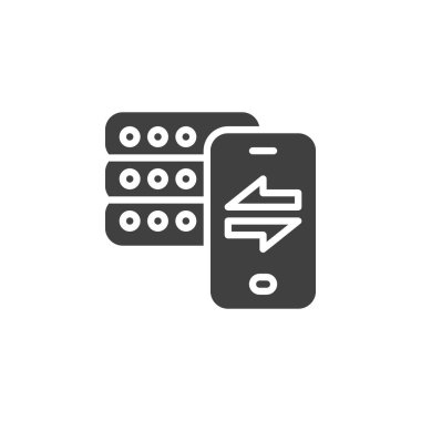 Telefon veri eşzamanlama vektör simgesi. Cep telefonu veritabanı mobil konsept ve web tasarımı için düz tabela doldurdu. Mobil veri aktarım simgesi. Sembol, logo çizimi. Vektör grafikleri