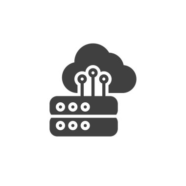 Bulut depolama ağı vektör simgesi. Mobil konsept ve web tasarımı için düz tabela. Veri sunucusu bağlantı simgesi. Sembol, logo çizimi. Vektör grafikleri