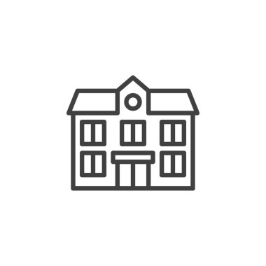 Okul inşa çizgisi simgesi. Mobil konsept ve web tasarımı için doğrusal biçim işareti. İki katlı ev ana hatları vektör ikonu. Sembol, logo çizimi. Vektör grafikleri