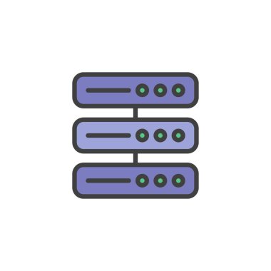 Bilgisayar sunucusu ana hatlar simgesini doldurdu, çizgi vektör işareti, beyaz üzerine izole edilmiş doğrusal renkli resim. Sembol, logo çizimi. Vektör grafikleri