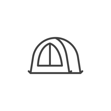 Kamp çadırı ikonu. Mobil konsept ve web tasarımı için doğrusal biçim işareti. Çadır çizgisi vektör simgesi. Sembol, logo çizimi. Vektör grafikleri