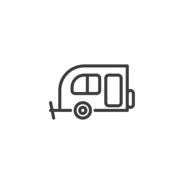 Camping trailer line icon. linear style sign for mobile concept and web design. Camper caravan outline vector icon. Symbol, logo illustration. Vector graphics