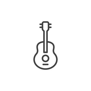 Akustik gitar çizgisi simgesi. Mobil konsept ve web tasarımı için doğrusal biçim işareti. Gitar ana hatlı vektör simgesi. Sembol, logo çizimi. Vektör grafikleri