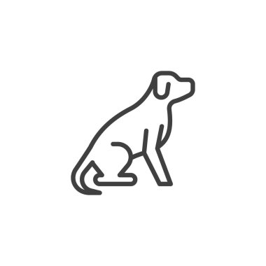 Oturan köpek çizgisi ikonu. Mobil konsept ve web tasarımı için doğrusal biçim işareti. Köpek evcil hayvan taslak vektör ikonu. Sembol, logo çizimi. Vektör grafikleri