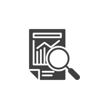 İş analizi vektör simgesi. İş belgesi ve büyüteç, mobil konsept ve web tasarımı için düz tabela doldurdu. Finansal denetim sembolü. Sembol, logo çizimi. Vektör grafikleri