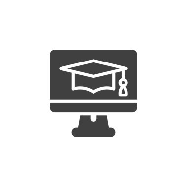 Uzaklık öğrenme vektör simgesi. Çevrimiçi eğitim, mobil konsept ve web tasarımı için düz tabela doldurdu. E-öğrenme simgesi. Sembol, logo çizimi. Vektör grafikleri