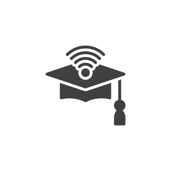 Online Education Vector Icon Wifi Signal Student Hat Filled Flat — Stock Vector