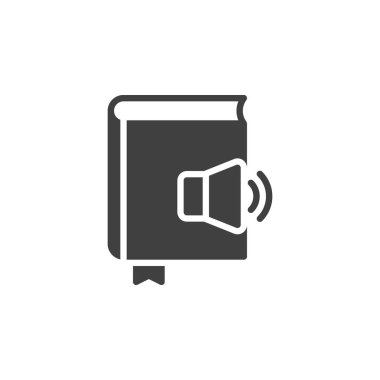 Ses kitabı vektör simgesi. E-kitap mobil konsept ve web tasarımı için düz tabela doldurdu. Kitap dinleme kabartma simgesi. Sembol, logo çizimi. Vektör grafikleri