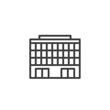 Ticari yapı çizgisi ikonu. Mobil konsept ve web tasarımı için doğrusal biçim işareti. Yerleşik bina ana hatları vektör simgesi. Sembol, logo çizimi. Vektör grafikleri