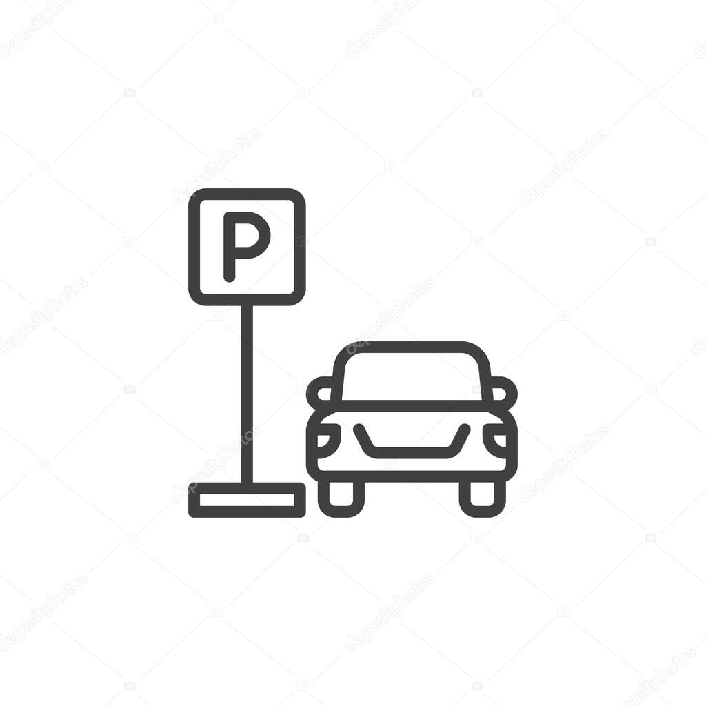 Car Parking line icon. linear style sign for mobile concept and web design. Car on a parking outline vector icon. Symbol, logo illustration. Vector graphics