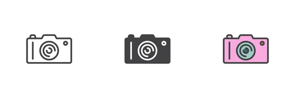 Набір Піктограм Фотоапарата Різного Стилю Лінія Гліф Заповнений Контур Барвиста — стоковий вектор