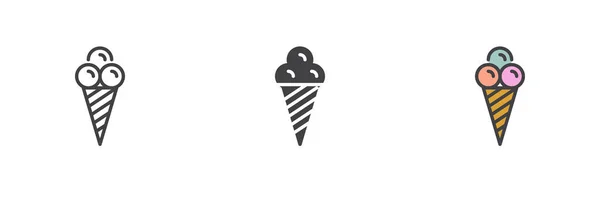 Dondurma Külahı Farklı Stil Ikon Seti Çizgi Kabartma Doldurulmuş Renkli — Stok Vektör