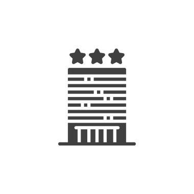 Üç yıldızlı otel ikonu. Mobil konsept ve web tasarımı için düz tabela. Otel binası sembolü. Sembol, logo çizimi. Vektör grafikleri