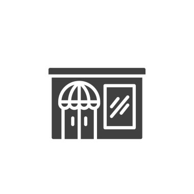 Restoran giriş vektör simgesi. Mobil konsept ve web tasarımı için düz tabela. Restoran binası sembolü. Sembol, logo çizimi. Vektör grafikleri