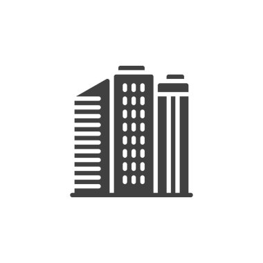 Skyline binaları vektör simgesi. Mobil konsept ve web tasarımı için düz tabela. Şehrin ufuk çizgisi sembolü. Sembol, logo çizimi. Vektör grafikleri
