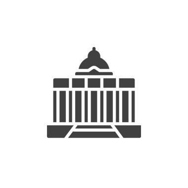 Saray binası vektör simgesi. Mobil konsept ve web tasarımı için düz tabela. Heybetli bina sembolü. Sembol, logo çizimi. Vektör grafikleri