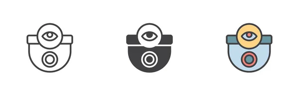 Beveiligingscamera Controle Verschillende Stijl Pictogram Set Lijn Hiëroglief Gevulde Omtrek — Stockvector