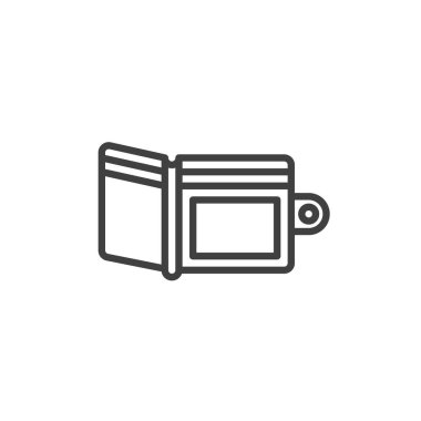 Para cüzdanı ikonu. Mobil konsept ve web tasarımı için doğrusal biçim işareti. Kredi kartı cüzdanı ana hatlı vektör simgesi. Sembol, logo çizimi. Vektör grafikleri