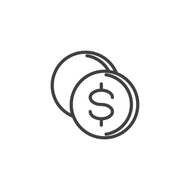 Dolar sikkeleri çizgisi simgesi. Mobil konsept ve web tasarımı için doğrusal biçim işareti. Para ana hatlı vektör simgesi. Sembol, logo çizimi. Vektör grafikleri
