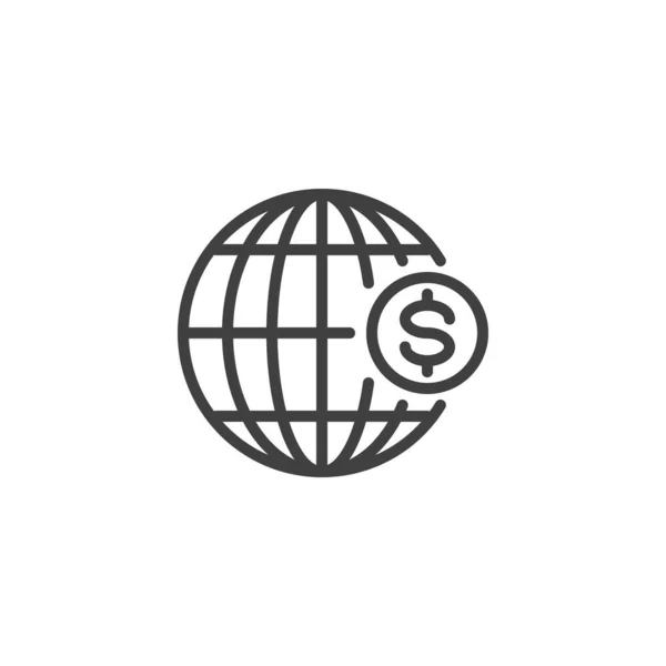 Global Economy Line Icon Globe Dollar Money Linear Style Sign — Stock Vector