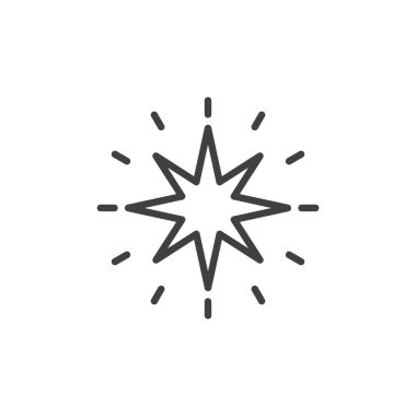 Yıldız patlaması çizgisi simgesi. Mobil konsept ve web tasarımı için doğrusal biçim işareti. Yıldız parlaklığı vektör simgesi. Sembol, logo çizimi. Vektör grafikleri