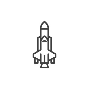 Uzay gemisi roket hattı ikonu. Mobil konsept ve web tasarımı için doğrusal biçim işareti. Uzay mekiği ana hatlı vektör simgesi. Sembol, logo çizimi. Vektör grafikleri