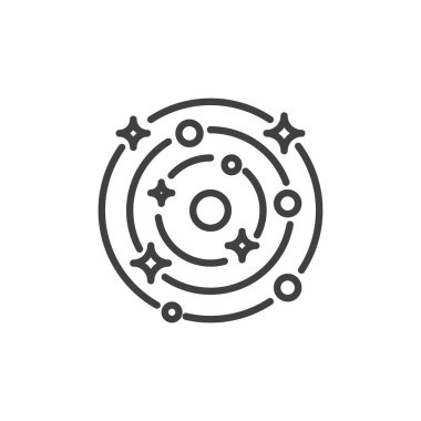 Yıldız sistemi çizgi simgesi. Mobil konsept ve web tasarımı için doğrusal biçim işareti. Yıldız sistemi ana hatlı vektör simgesi. Sembol, logo çizimi. Vektör grafikleri