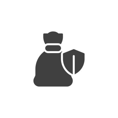 Para koruma vektör simgesi. Para çantası ve kalkan mobil konsept ve web tasarımı için düz tabela doldurdu. Finansal güvenlik sembolü. Sembol, logo çizimi. Vektör grafikleri
