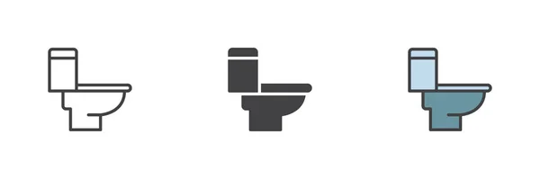 Toilet Mangkuk Gaya Ikon Yang Berbeda Ditetapkan Garis Glif Dan - Stok Vektor
