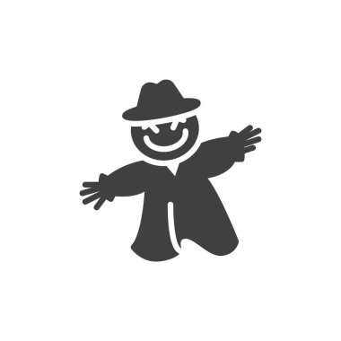 Ürkütücü korkuluk vektör ikonu. Mobil konsept ve web tasarımı için düz tabela. Cadılar Bayramı bostan korkuluğu sembolü. Sembol, logo çizimi. Vektör grafikleri