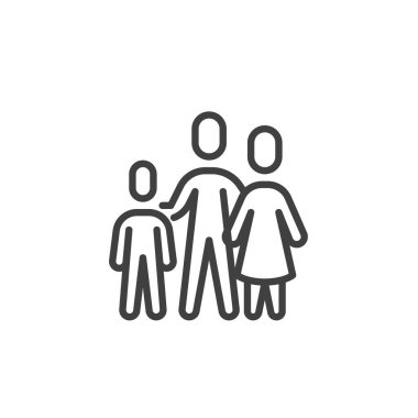 Aile çizgisi ikonu. Mobil konsept ve web tasarımı için doğrusal biçim işareti. Anne, baba ve çocuk vektör ikonu. Sembol, logo çizimi. Vektör grafikleri