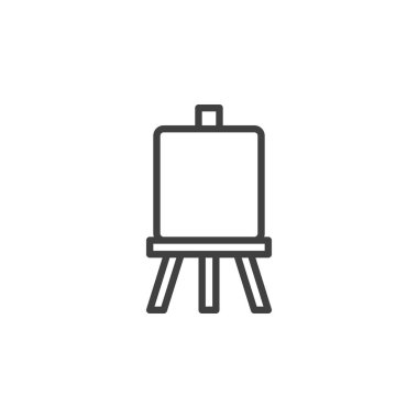 Çadır bezi çizgisi ikonlu Easel. Mobil konsept ve web tasarımı için üç ayaklı çizgili tabela. Art Canvas taslak vektör ikonu ile Easel. Sembol, logo çizimi. Vektör grafikleri