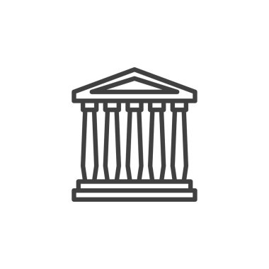 Müze inşa çizgisi simgesi. Mobil konsept ve web tasarımı için doğrusal biçim işareti. Müze inşa sütunları ana hatlı vektör simgesi. Sembol, logo çizimi. Vektör grafikleri