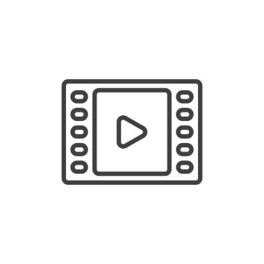 Sinema oyun hattı simgesi. Mobil konsept ve web tasarımı için doğrusal biçim işareti. Film şeridi taslak vektör simgesi. Sembol, logo çizimi. Vektör grafikleri