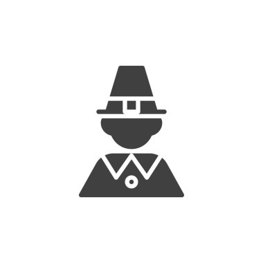 Pilgrim avatar vektör simgesi. Mobil konsept ve web tasarımı için düz tabela. Seyyah kişi simgesi. Sembol, logo çizimi. Vektör grafikleri