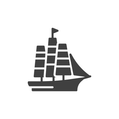 Mayflower gemi vektör simgesi. Mobil konsept ve web tasarımı için düz tabela. Seyyahların gemi simgesi. Sembol, logo çizimi. Vektör grafikleri