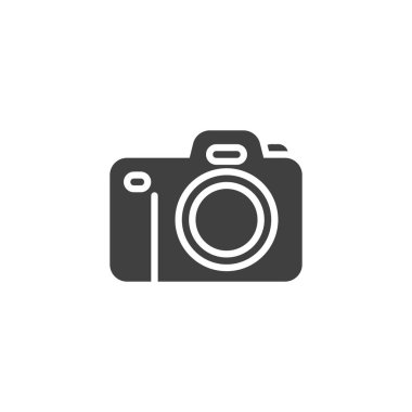 Fotoğraf makinesi vektör simgesi. Mobil konsept ve web tasarımı için düz tabela. Kamera sembolü simgesi. Sembol, logo çizimi. Vektör grafikleri
