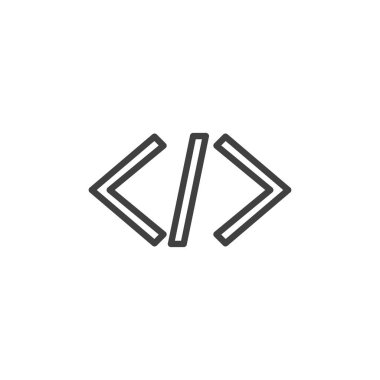 Kod satırı simgesi programlanıyor. Mobil konsept ve web tasarımı için doğrusal biçim işareti. Web kodlama ana hatları vektör simgesi. Sembol, logo çizimi. Vektör grafikleri