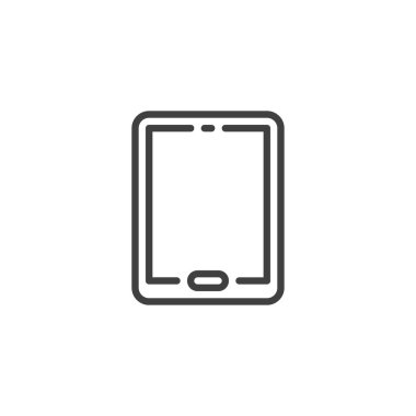 Tablet bilgisayar satırı simgesi. Mobil konsept ve web tasarımı için doğrusal biçim işareti. Tablet çerçeve taslak vektör simgesi. Sembol, logo çizimi. Vektör grafikleri