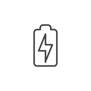 Batarya şarj çizgisi simgesi. Mobil konsept ve web tasarımı için doğrusal biçim işareti. Pil enerjisi ana hat vektör simgesi. Sembol, logo çizimi. Vektör grafikleri