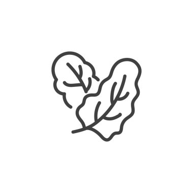 Yeşil yapraklar çizgi simgesi. Mobil konsept ve web tasarımı için doğrusal biçim işareti. Taze yapraklar vektör simgesi. Sembol, logo çizimi. Vektör grafikleri