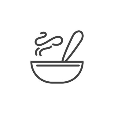 Çorba kasesi çizgisi ikonu. Mobil konsept ve web tasarımı için doğrusal biçim işareti. Sıcak çorba kasesi vektör ikonu. Sembol, logo çizimi. Vektör grafikleri