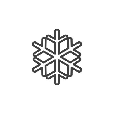 Kar Tanesi şekil çizgisi simgesi. Mobil konsept ve web tasarımı için doğrusal biçim işareti. Kar Tanesi ana hat vektör simgesi. Soğuk, dondurucu sembol, logo çizimi. Vektör grafikleri