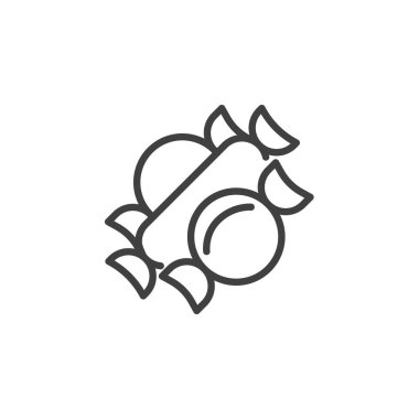 Paketlenmiş şeker çizgisi ikonu. Mobil konsept ve web tasarımı için doğrusal biçim işareti. Şekerler ana hatlı vektör ikonu. İkram, tatlı sembolü, logo çizimi. Vektör grafikleri