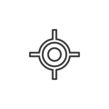 GPS hedef çizgisi simgesi. Mobil konsept ve web tasarımı için doğrusal biçim işareti. Yönlendirme hedefi ana hat vektör simgesi. Sembol, logo çizimi. Vektör grafikleri