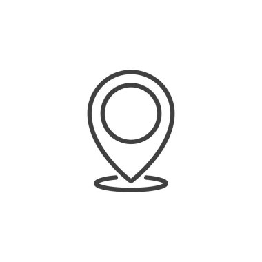 Konum iğne çizgisi simgesi. Mobil konsept ve web tasarımı için navigasyon işaretçisi doğrusal işareti. Harita işaretleyici ana hatlı vektör simgesi. Sembol, logo çizimi. Vektör grafikleri