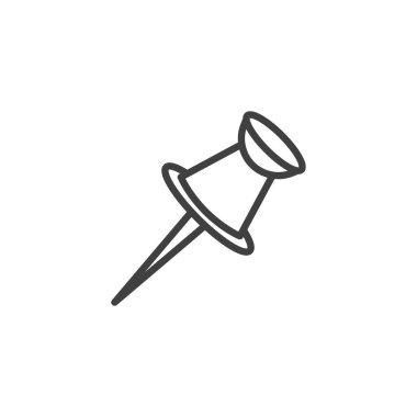 Pushpin hattı simgesi. Mobil konsept ve web tasarımı için doğrusal biçim işareti. Başparmak raptiyesi ana hatlı vektör simgesi. Sembolü düzelt, logo çizimini yap. Vektör grafikleri