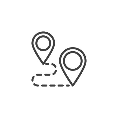 Yol çizgisi simgesi. Mobil konsept ve web tasarımı için doğrusal biçim işareti. Yönlendirme ana hatları vektör simgesi. Navigasyon sembolü, logo çizimi. Vektör grafikleri