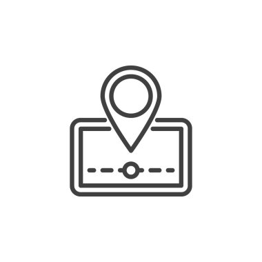 GPS takip çizgisi simgesi. Mobil konsept ve web tasarımı için doğrusal biçim işareti. Navigasyon ana hat vektör simgesini takip ediyor. Sembol, logo çizimi. Vektör grafikleri