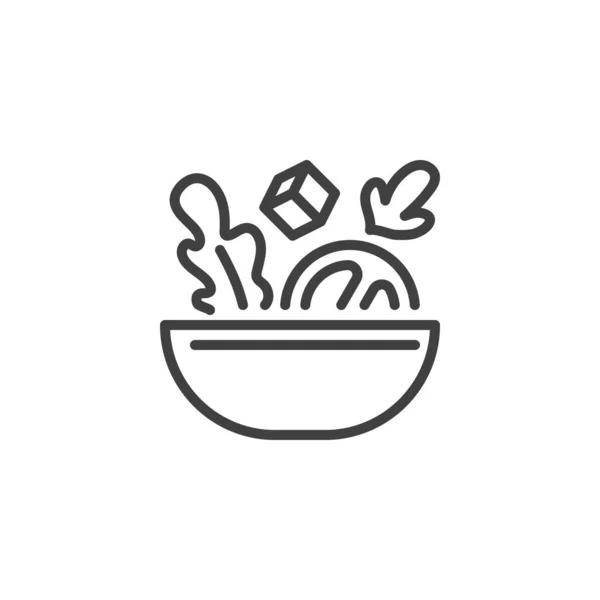 Ikon Garis Mangkuk Salad Sayuran Tanda Gaya Linier Untuk Konsep - Stok Vektor